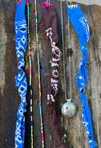 Itty bitty bandana neck sash -blue w orange