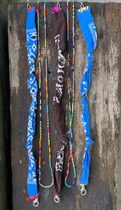 Itty bitty bandana neck sash -blue w orange