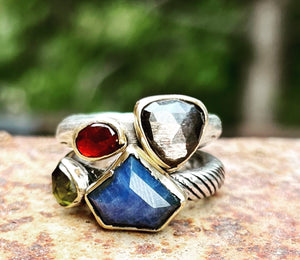 Moonstone + Garnet ring