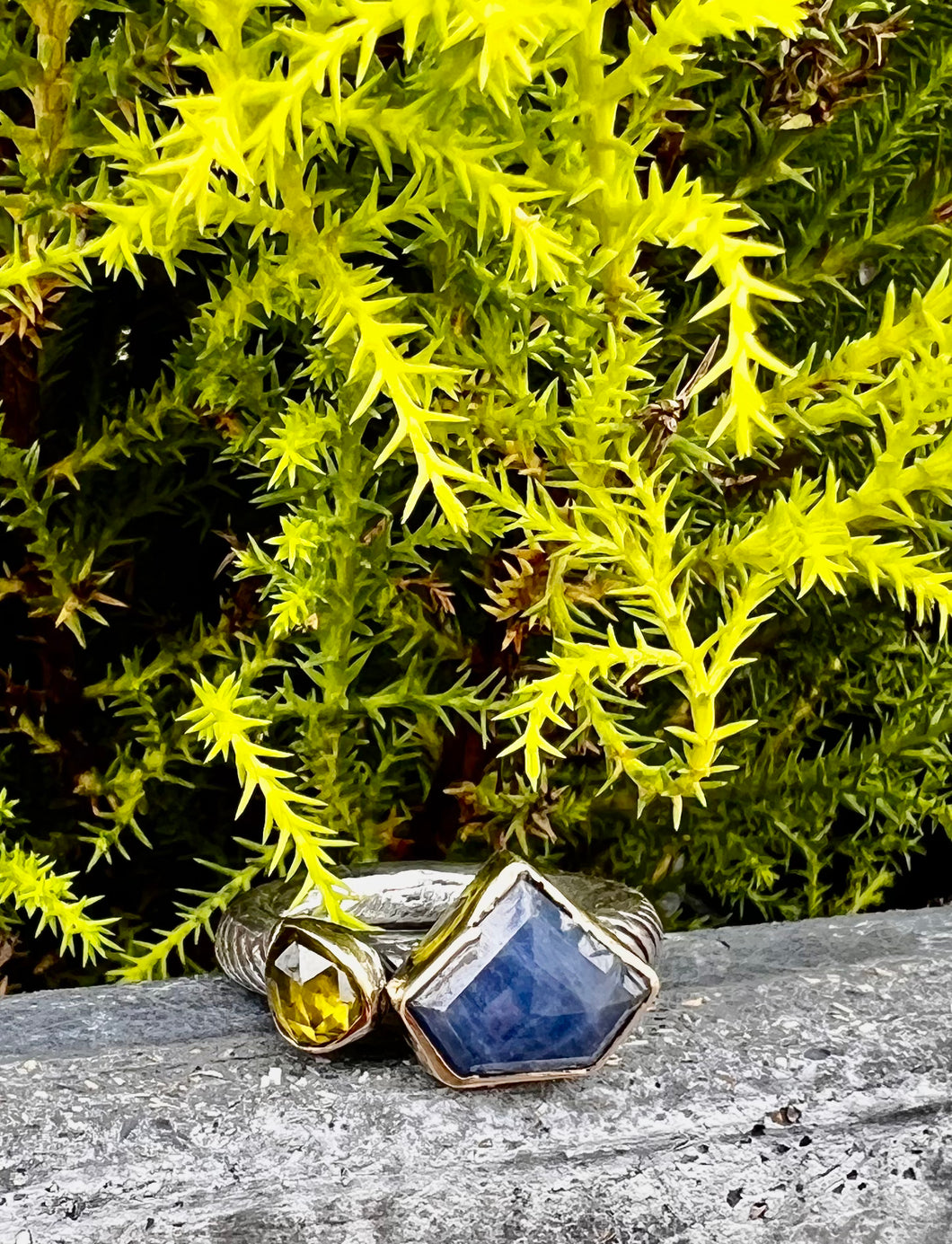 Sapphire + Peridot ring