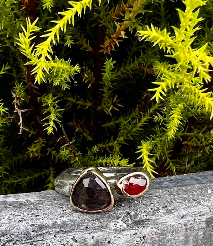 Moonstone + Garnet ring